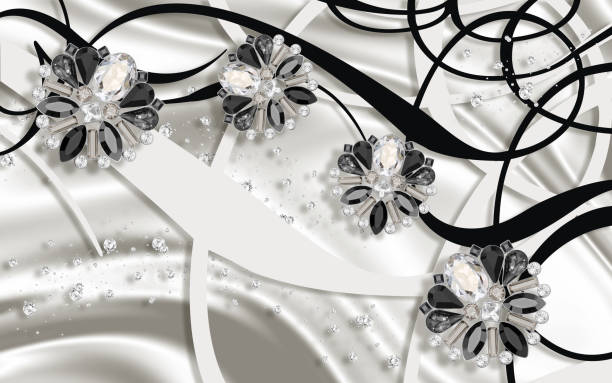 istock 3D wallpaper, Jewelry flowers on white silk background 1126803505