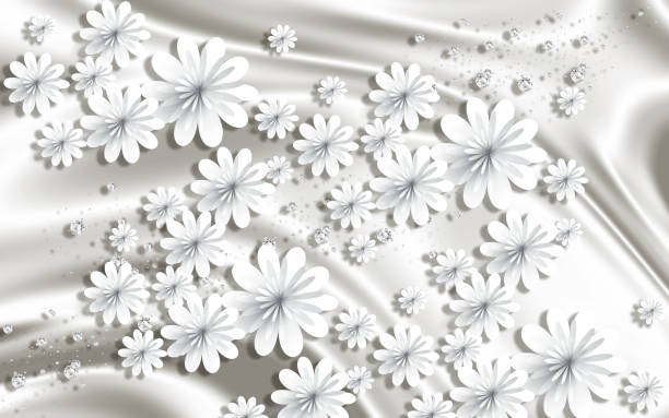 istock 3D wallpaper, paper flowers on gray silk 1126806304