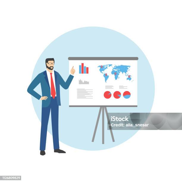 Male In Business Suit With Pointer Stock Illustration - Download Image Now - Presentation - Speech, Instructor, Vector