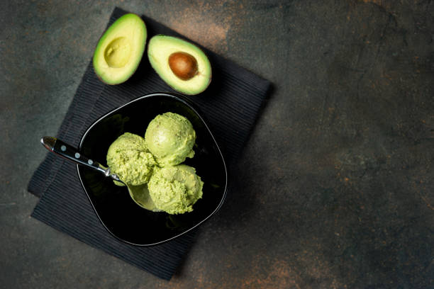 Avocado vegan ice cream on dark background