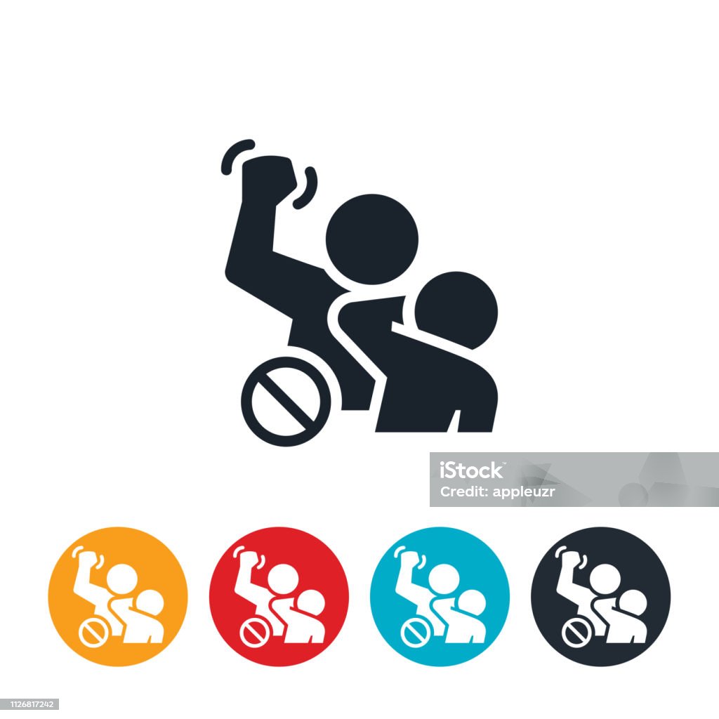 Stop Child Abuse Icon An icon of an adult hitting a child with a "no" or "prohibited" sign. The icon represents the need to stop child abuse. Child Abuse stock vector