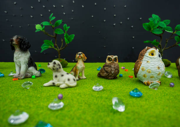 small figurines of animals, stone figure statue, object macro , toy animals.