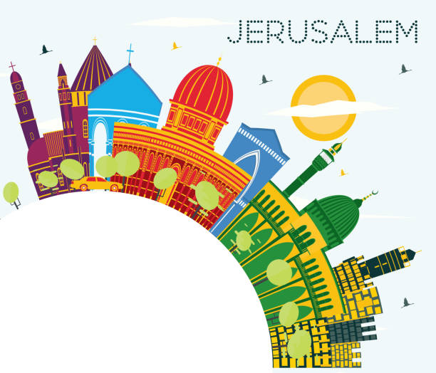 Jerusalem Israel Skyline with Color Buildings, Blue Sky and Copy Space. Jerusalem Israel Skyline with Color Buildings, Blue Sky and Copy Space. Vector Illustration. Business Travel and Tourism Concept with Historic Architecture. Jerusalem Cityscape with Landmarks. israel skyline stock illustrations