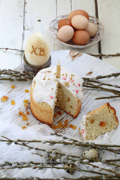 istock Easter cake on a white wooden background 1126840458