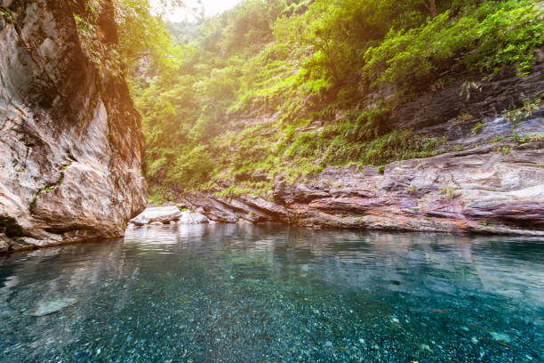 istock Rocky mountain valley and beautiful green stream 1126841277