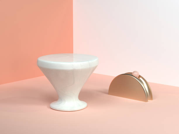 istock pink/orange/cream minimal scene wall corner abstract geometric shape white marble cone shape gold semicircle 3d rendering 1126842288