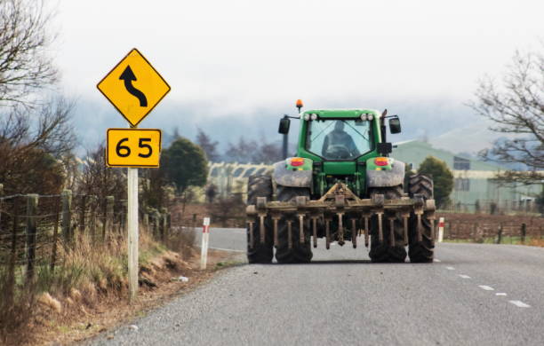 Led Reflectors Signal Lights and Big Reflective Red Warning Triangle at Farm Machine Cabin