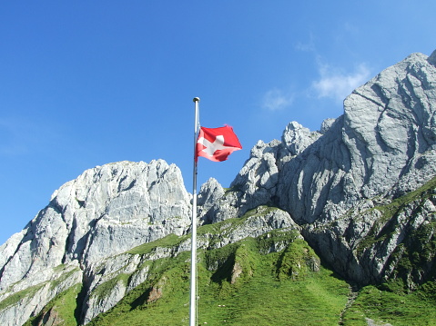 View to the peak Chruzberg in the mountain mass Alpstein - Canton of Appenzell Innerrhoden, Switzerland