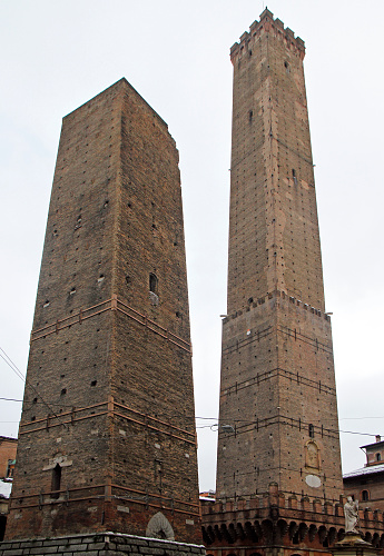 Two leaning towers in the italian city Bologna