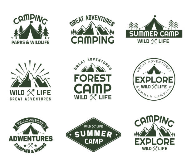 reihe von isolierten berg icons für reise-club - european alps mountain mountain peak rock stock-grafiken, -clipart, -cartoons und -symbole