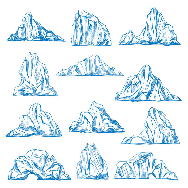 айсберги эскиз или рисовать горы. - mountain peak vector frost glacier stock illustrations