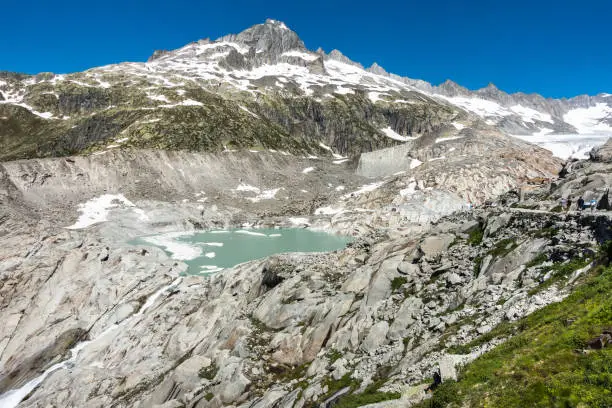 Landscape of Rhone Glacier, which is significantly retreated in the last two centuries due to climate change, Valais, Switzerland