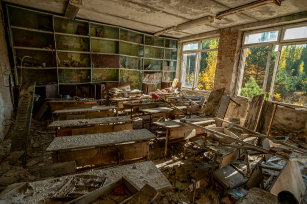 istock many scattered books in the classes of the abandoned school in Pripyat 1126859802