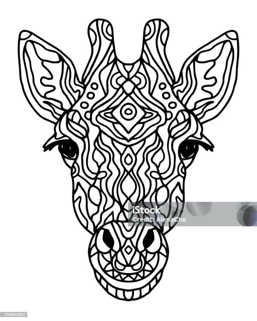 Stylized Doodle Vector Giraffe Head Zen Art Style Zoo Animal Ethnic Tribal  African Print Suits As Tattoo Template Decoration Coloring Book Sketch  Collection Of Animals Stock Illustration - Download Image Now - iStock