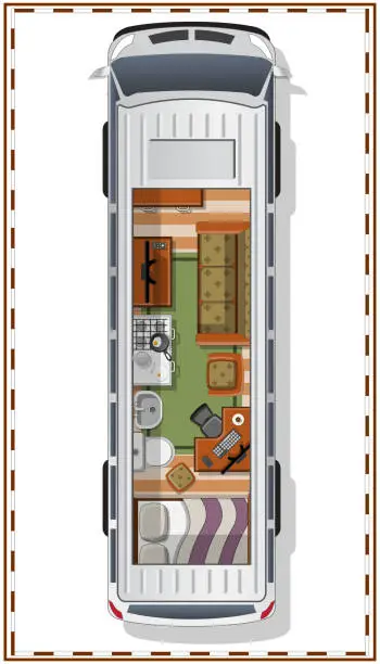 Vector illustration of The interior of the camper.