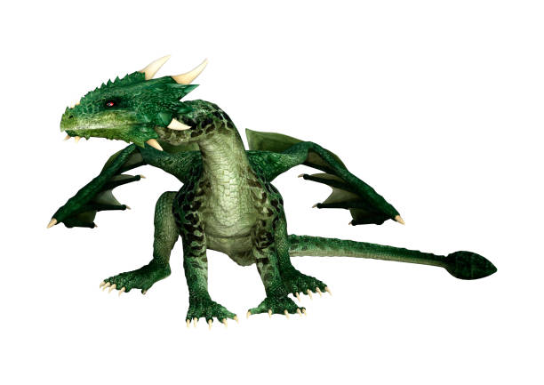 istock 3D illustration green fantasy dragon on white 1126865361