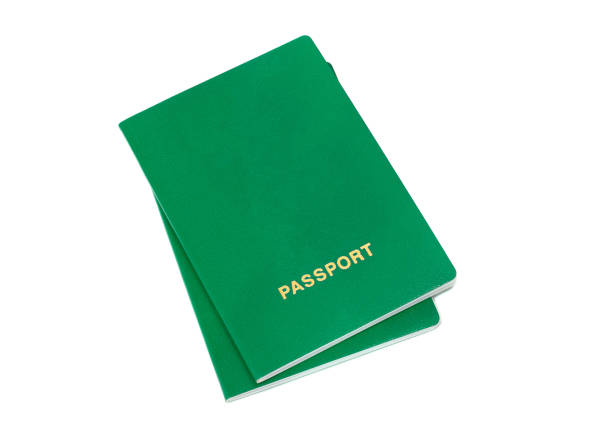 istock Pair of green passports isolated on white background. 1126866232