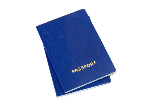 istock Pair of blue passports isolated on white background. 1126866235