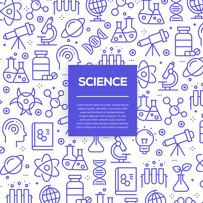 Vector set of design templates and elements for Science in trendy linear style - Seamless patterns with linear icons related to Science - Vector