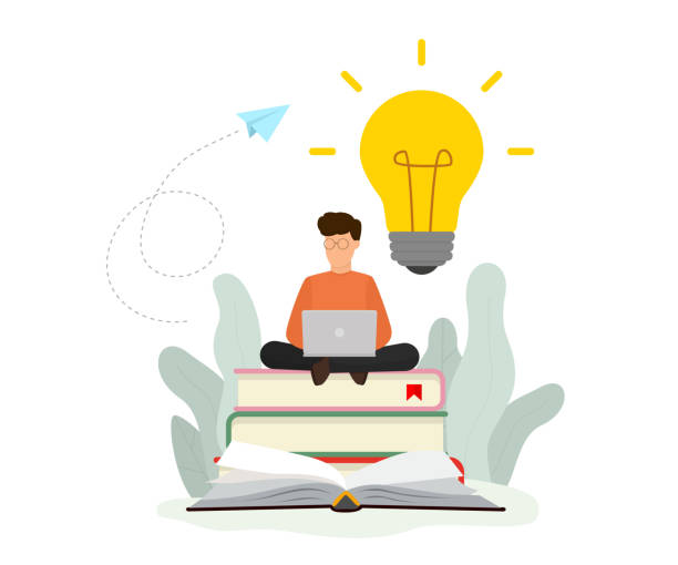 Knowledge online concept. Online training courses, online book, distance education. Vector illustration. Flat design. EPS 10. Knowledge online concept. Online training courses, online book, distance education. expertise stock illustrations