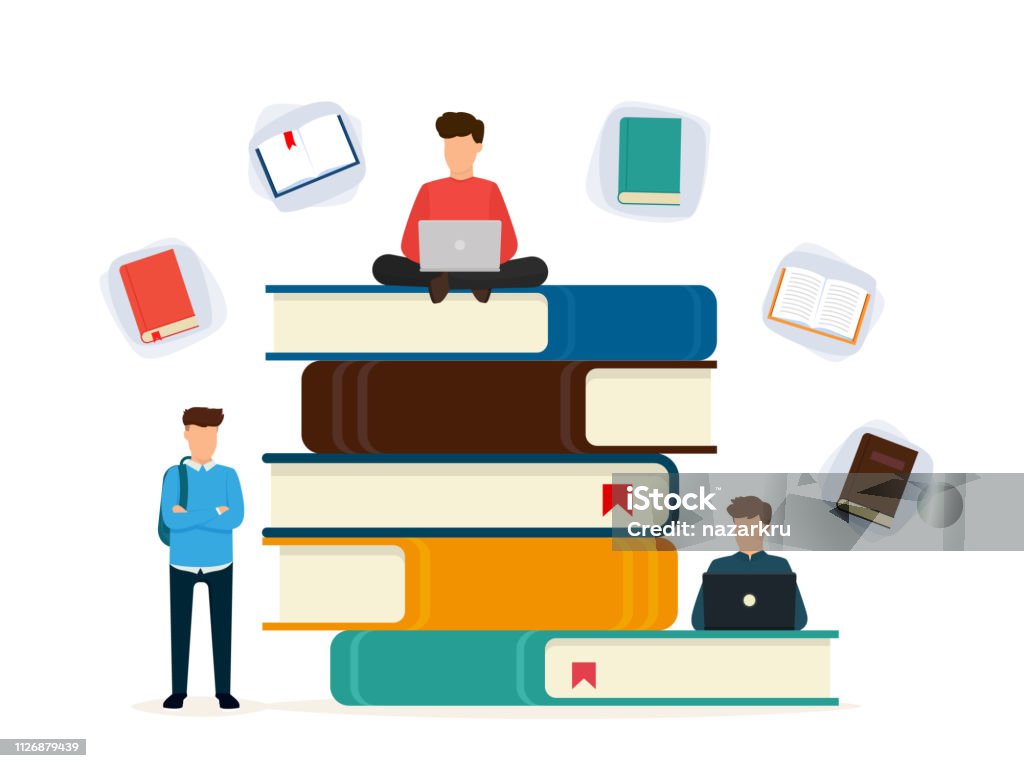 Concept de l’éducation. Formation en ligne, Internet, études, livre en ligne, tutoriels. Illustration moderne de vecteur. Design plat. - clipart vectoriel de Enseigner libre de droits