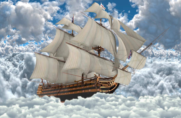 istock Sailboat flying above the clouds 3d illustration 1126880573