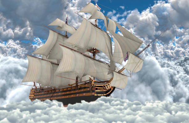 istock Sailboat flying above the clouds 3d illustration 1126880624