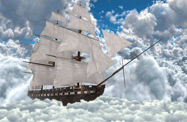 istock Sailboat flying above the clouds 3d illustration 1126880630