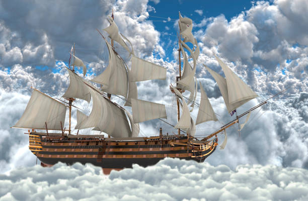 istock Sailboat flying above the clouds 3d illustration 1126880634