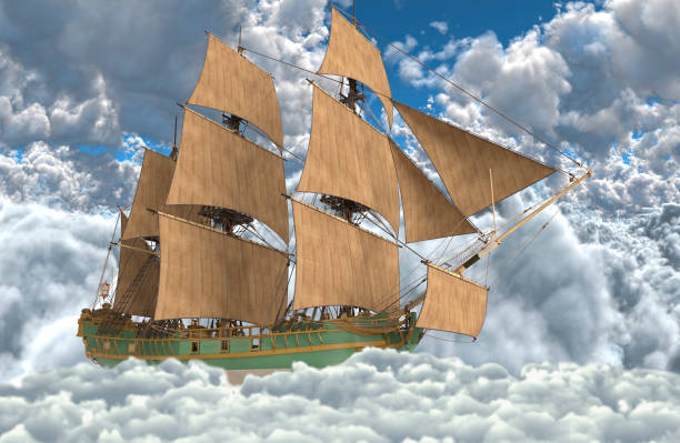 istock Sailboat flying above the clouds 3d illustration 1126880649