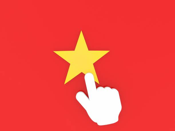 istock The hand  points to the star. 1126881166