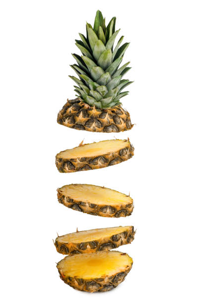istock Sliced pineapple white isolated . Healthy tropical fruit eating. Pineapple fall rings 1126882430