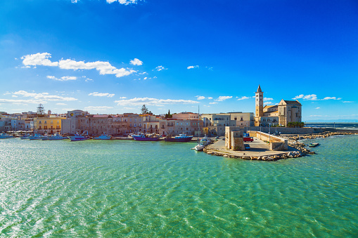 View of a nice fishing harbor and marina in Trani, region Puglia, Southern Italy