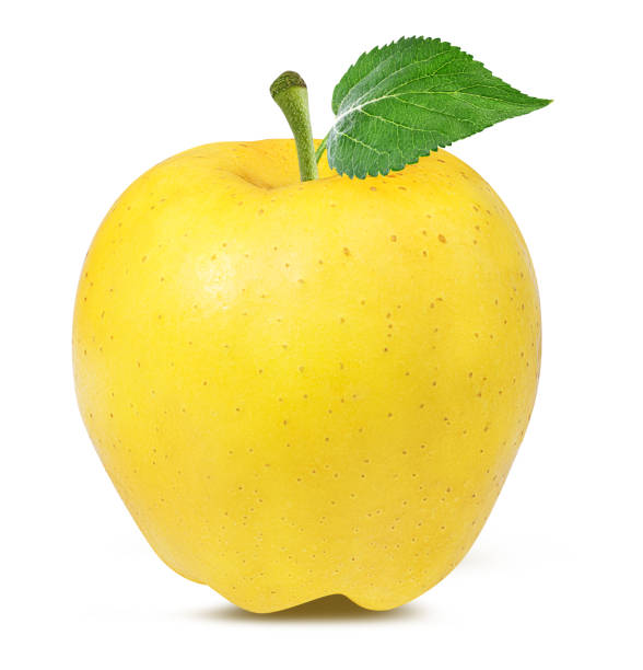 istock Yellow apple with leaf isolated on white background with clipping path 1126884901