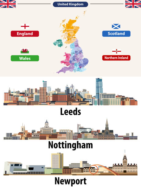 Vector illustration of United Kingdom cities skylines icons. High detailed map of United Kingdom with countries and regions borders. All layers editable, labelled and well organazed Vector illustration of United Kingdom cities skylines icons. High detailed map of United Kingdom with countries and regions borders. All layers editable, labelled and well organazed nottingham stock illustrations