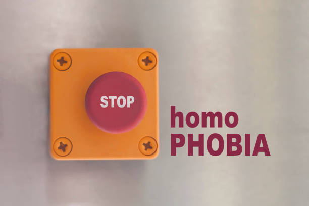 istock Industrial switching button with text: stop homophobia 1126889226
