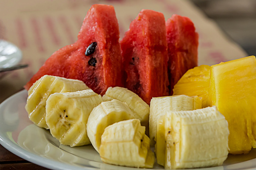 set of fruit watermelon pineapple banana light refreshing breakfast hot summer day appetizing snack