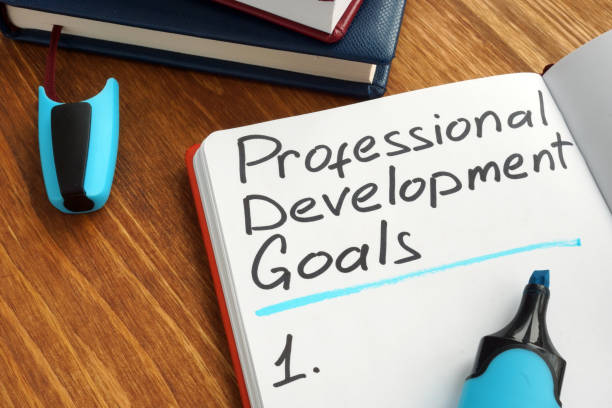 gli obiettivi di sviluppo professionale sono in una nota. - progresso foto e immagini stock