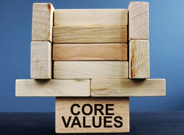istock Tower of wooden blocks with sign core values. 1126892571