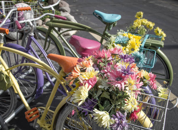 istock Retro Bicycles With Fresh Flower Bouquets 1126896767