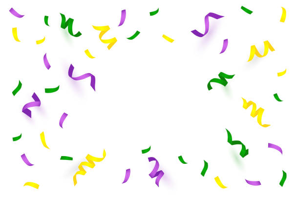 mardi gras powitanie tło z bright colorful serpentyny izolowane na białym. miejsce na tekst. spadające cząstki na karnawał, mardi gras, dekoracja świąteczna. - mardi gras stock illustrations