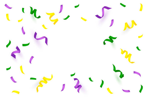 Mardi Gras greeting background with Bright Colorful serpentine isolated on white. Space for text. Falling particles for Carnival, Mardi Gras, Holiday decoration. Mardi Gras greeting background with Bright Colorful serpentine isolated on white. Space for text. Falling particles for Carnival, Mardi Gras, Holiday decoration. mardi gras decorations stock illustrations