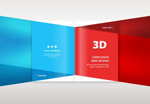 Vector illustration of Brochure design template, booklet catalog 3d dimensional geometric abstract blue red color