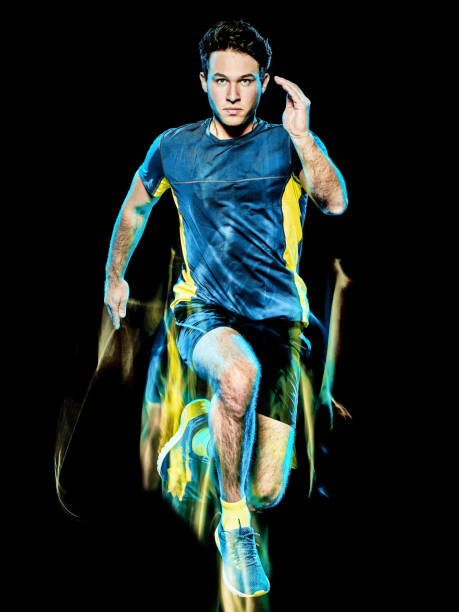 istock runner running jogger jogging man isolated light painting black background 1126899114