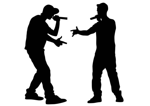 Hip hop artists Hip-hop artists with microphones on stage on white background par stock illustrations