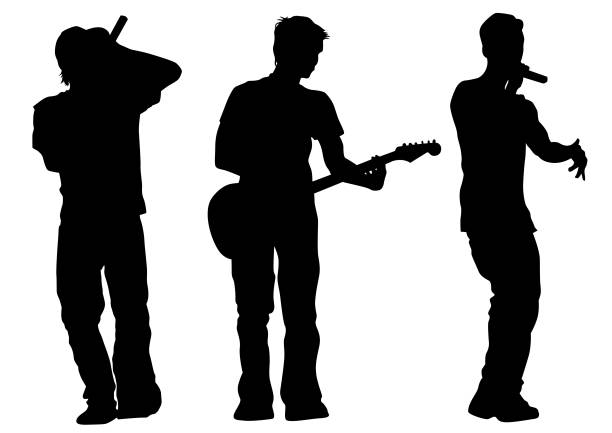 ilustrações de stock, clip art, desenhos animados e ícones de hip hop artists - popular music concert singer silhouette musical band