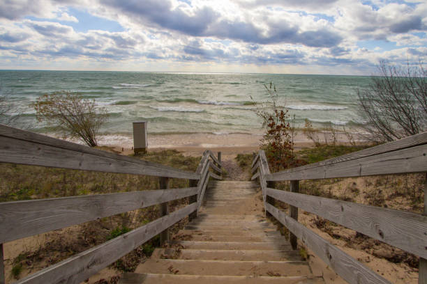 istock Stairs To Sandy Scenic Lake Michigan Beach 1126905959