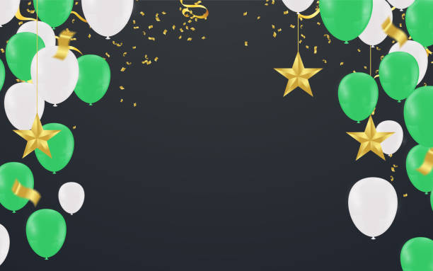 istock birthday card with green balloons. Happy birthday 1126906169