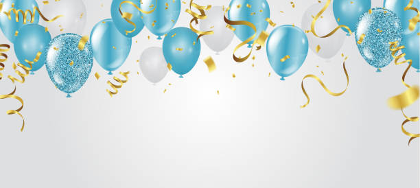 illustrations, cliparts, dessins animés et icônes de bleu de ballons, vector illustration. modèle de contexte de célébration - confetti balloon white background isolated