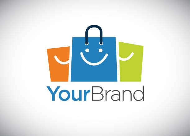 Happy Shop Logo template Shopping Logo template with smile shopping bag selling designs stock illustrations